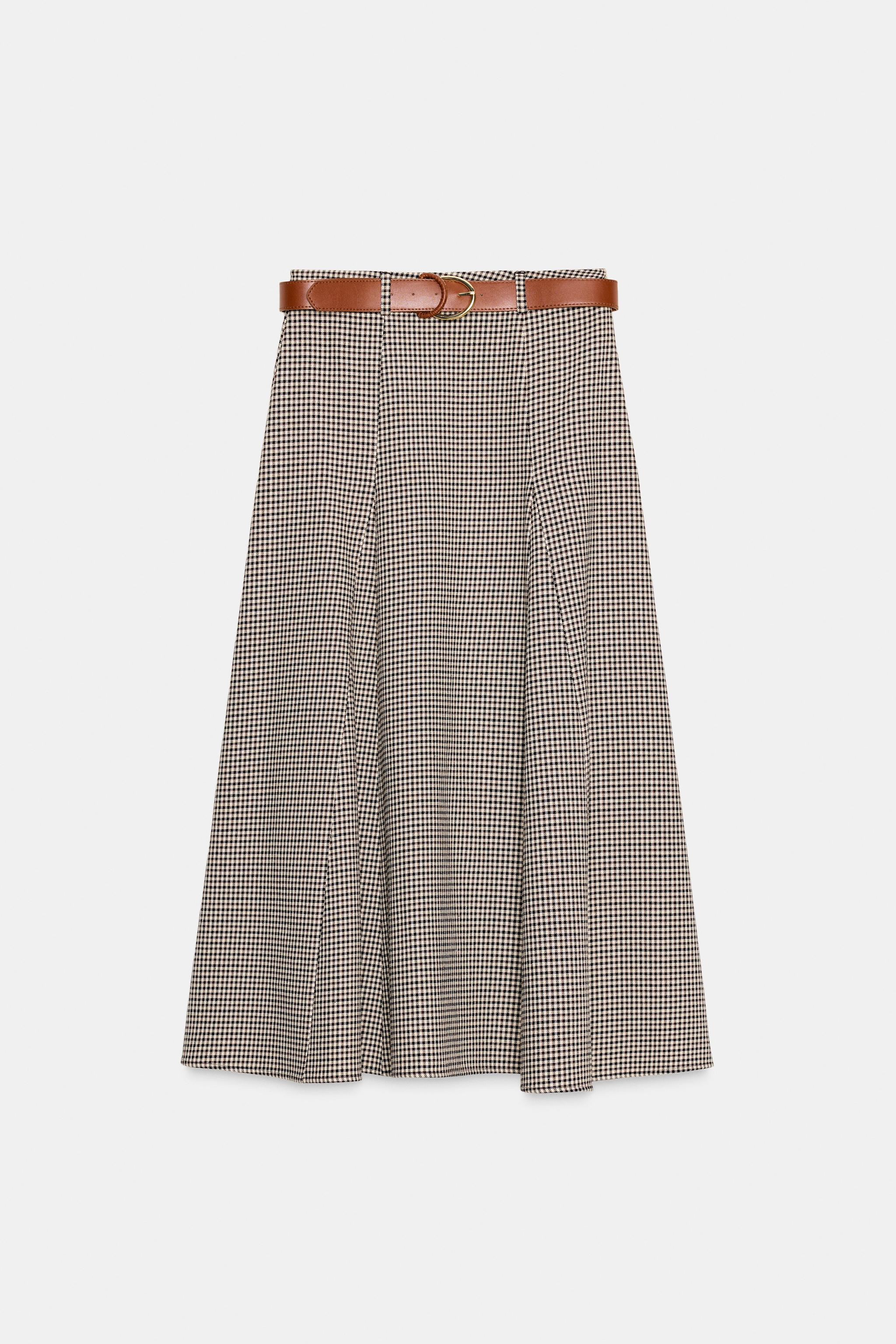 HOUNDSTOOTH BELTED CAPE MIDI SKIRT
